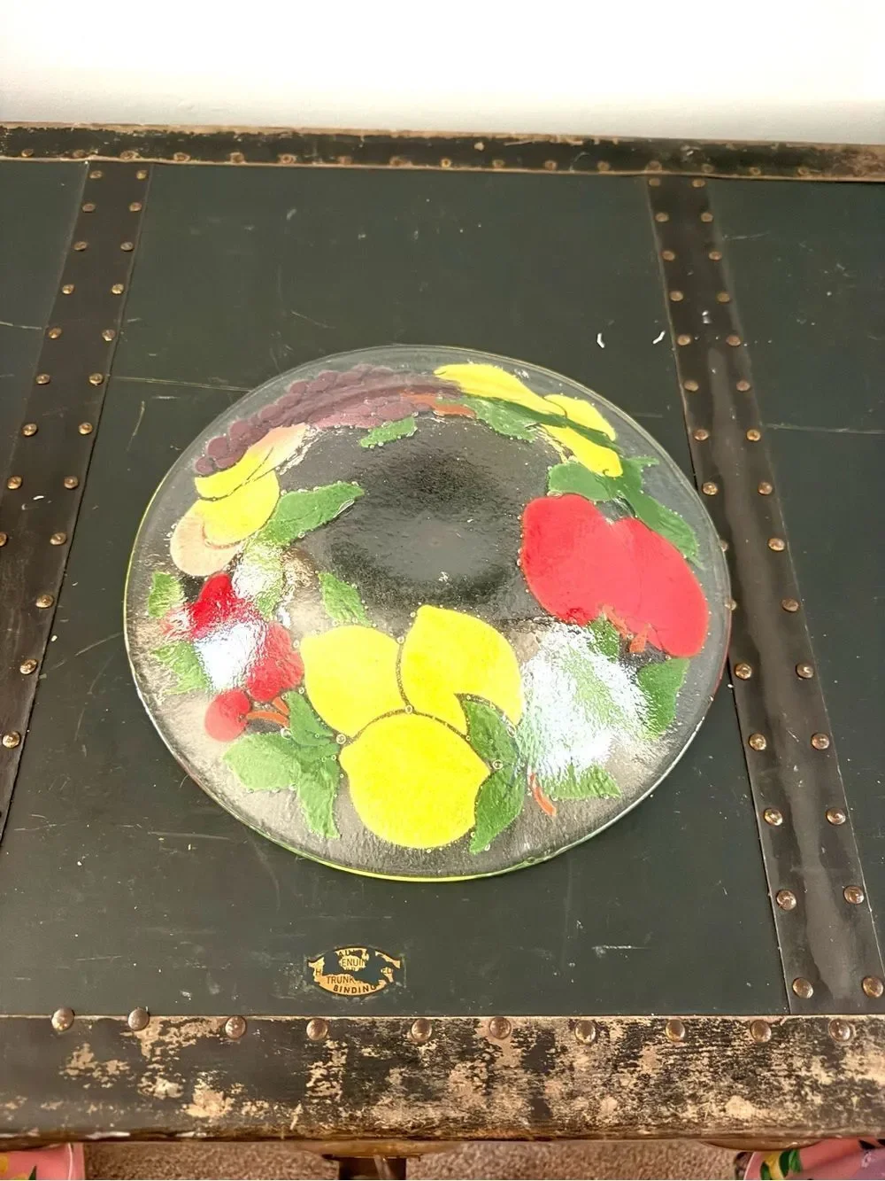 Peggy Karr Round FRUIT Fused Art Glass Bowl Signed